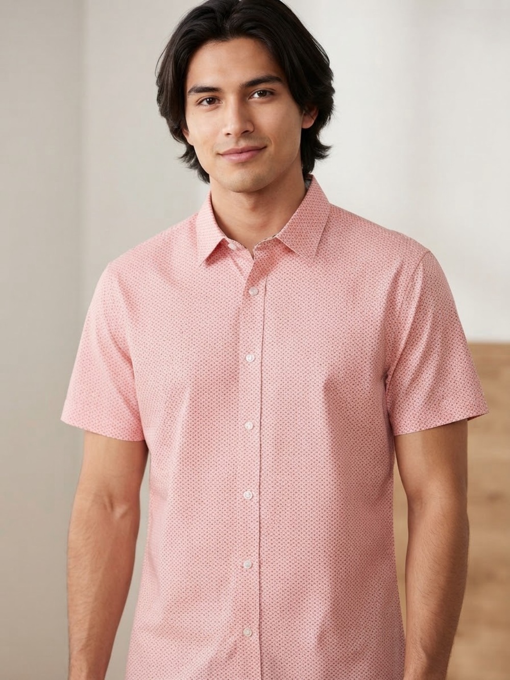 Men's Short-Sleeve Button-Down Shirt in Soft Pink